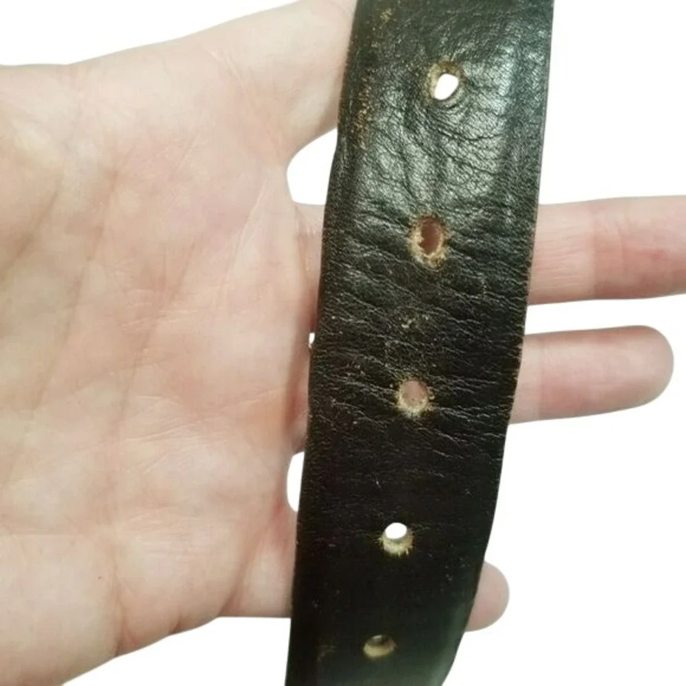 Vintage Lejon Glove Leather Belt Size 36 Brown Gold Buckle Square‎ Pin Closure